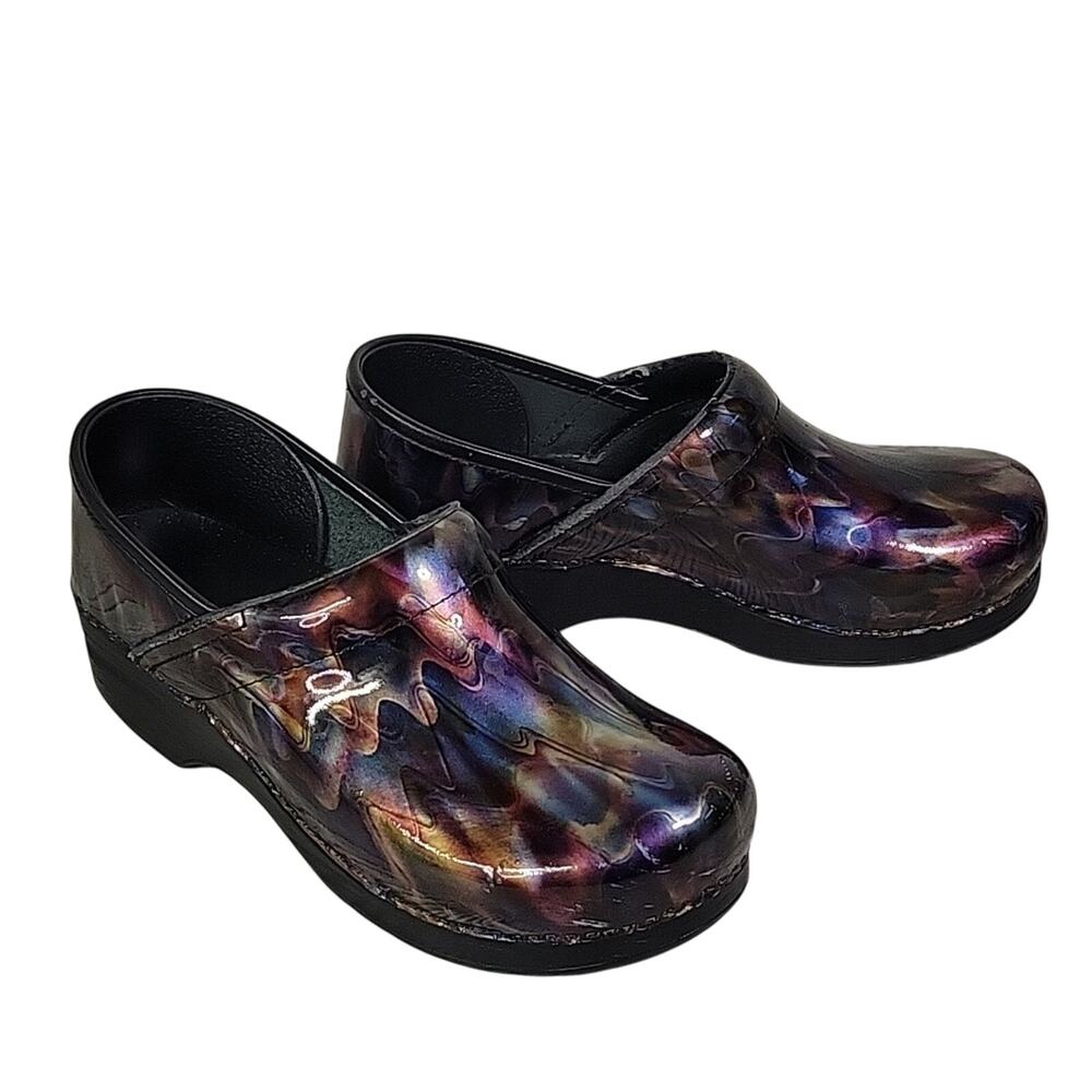 Dansko Mrbled Iridescent Patent Leather Clogs Womens Size 40 US Size 9.5-10